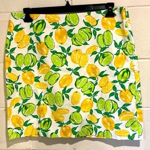 Talbots pencil skirt lemon and lime print side zip